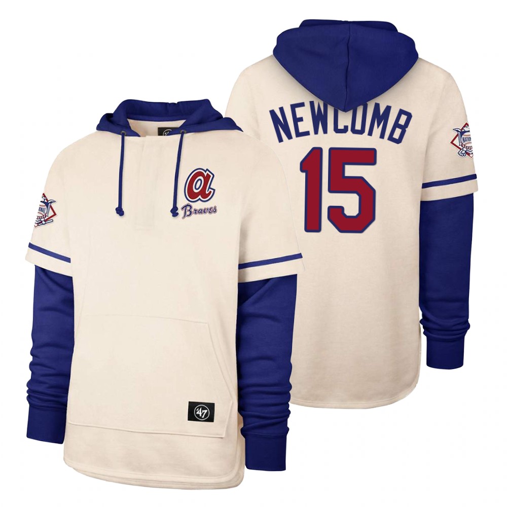 Men Atlanta Braves #15 Newcomb Cream 2021 Pullover Hoodie MLB Jersey